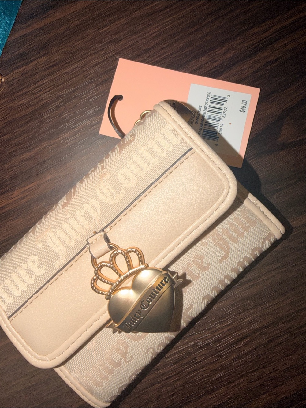 Juicy Couture Cream Logo Heart-Crown Wallet